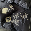 GobekUsa Egyptian Cotton Flowers Embroidery Bedding Set in Black, Red, and Khaki