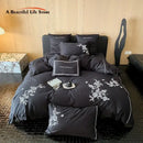 GobekUsa Egyptian Cotton Flowers Embroidery Bedding Set in Black, Red, and Khaki
