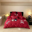 GobekUsa Egyptian Cotton Flowers Embroidery Bedding Set in Black, Red, and Khaki