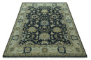 Black, Silver and Olive Oushak Hand Knotted Custom Made Wool Rug