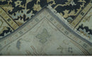 Black, Silver and Olive Oushak Hand Knotted Custom Made Wool Rug