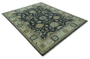 Black, Silver and Olive Oushak Hand Knotted Custom Made Wool Rug