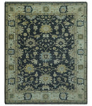 Black, Silver and Olive Oushak Hand Knotted Custom Made Wool Rug