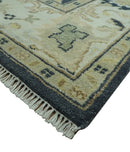 Black, Silver and Olive Oushak Hand Knotted Custom Made Wool Rug