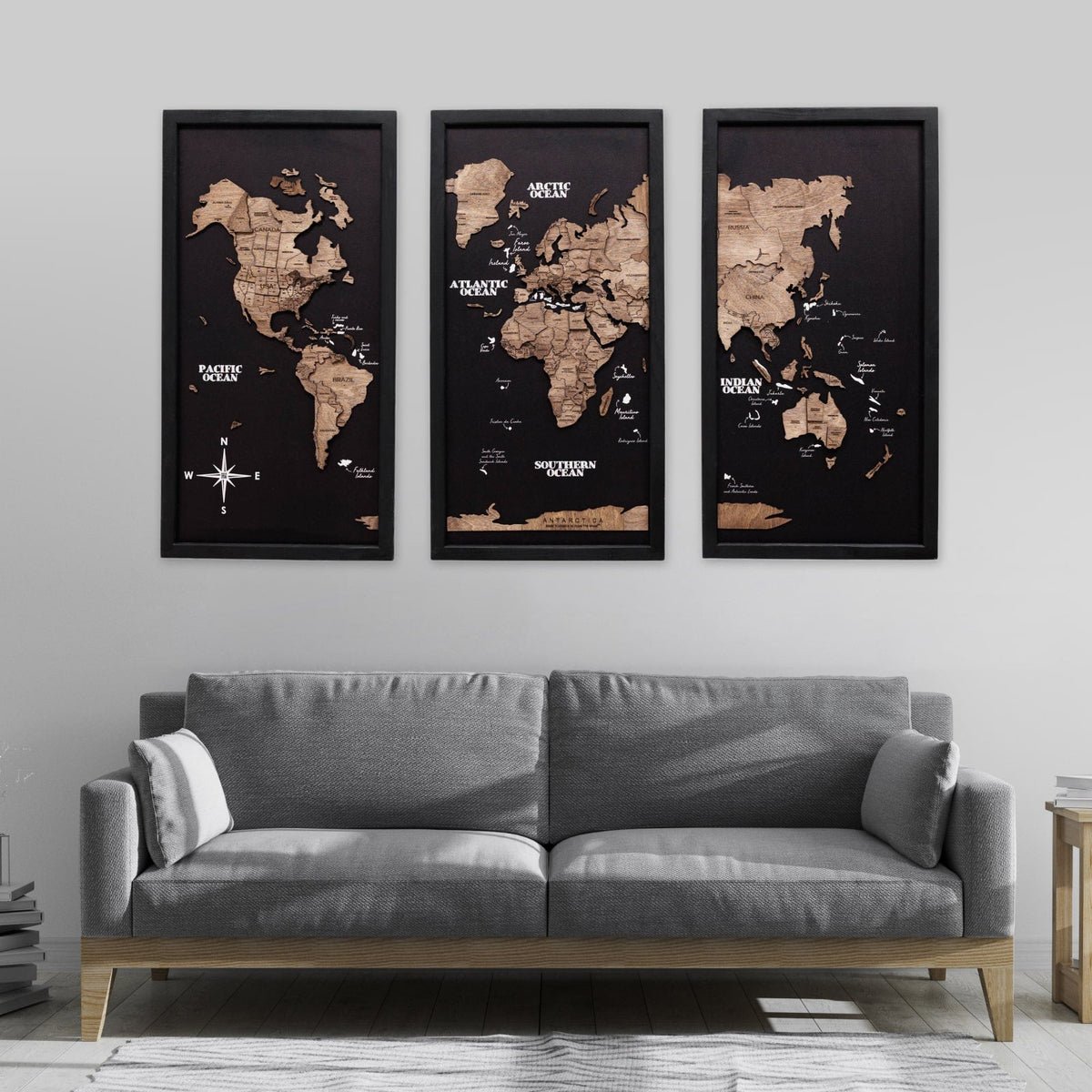 Triptych Wooden World Map (Dark Walnut), photo 12 of 12