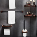 GobekUsa Black Walnut Bathroom Set: Towel Rack, Bar, Shelf, Toilet Paper Holder, Brush Stand