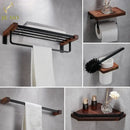 GobekUsa Black Walnut Bathroom Set: Towel Rack, Bar, Shelf, Toilet Paper Holder, Brush Stand