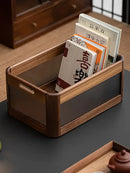 GobekUsa Black Walnut Wood Desktop Organizer Box - Multi-functional Office & Makeup Case
