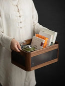 GobekUsa Black Walnut Wood Desktop Organizer Box - Multi-functional Office & Makeup Case