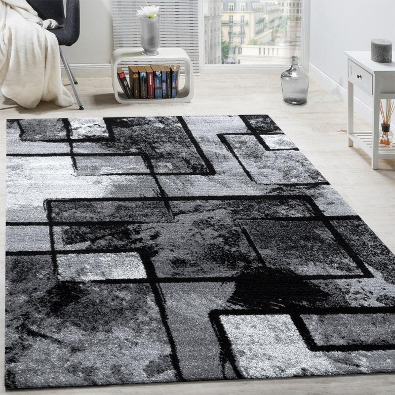 Black White Area Rug Montreal Abstract Paint Effect