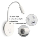 GobekUsa Corded Gooseneck Wall Sconce with USB Port Switch and Cree LED Backlight
