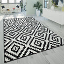 Black White Living Room Rug Boho Design Diamond Pattern