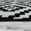 Black White Living Room Rug Boho Design Diamond Pattern