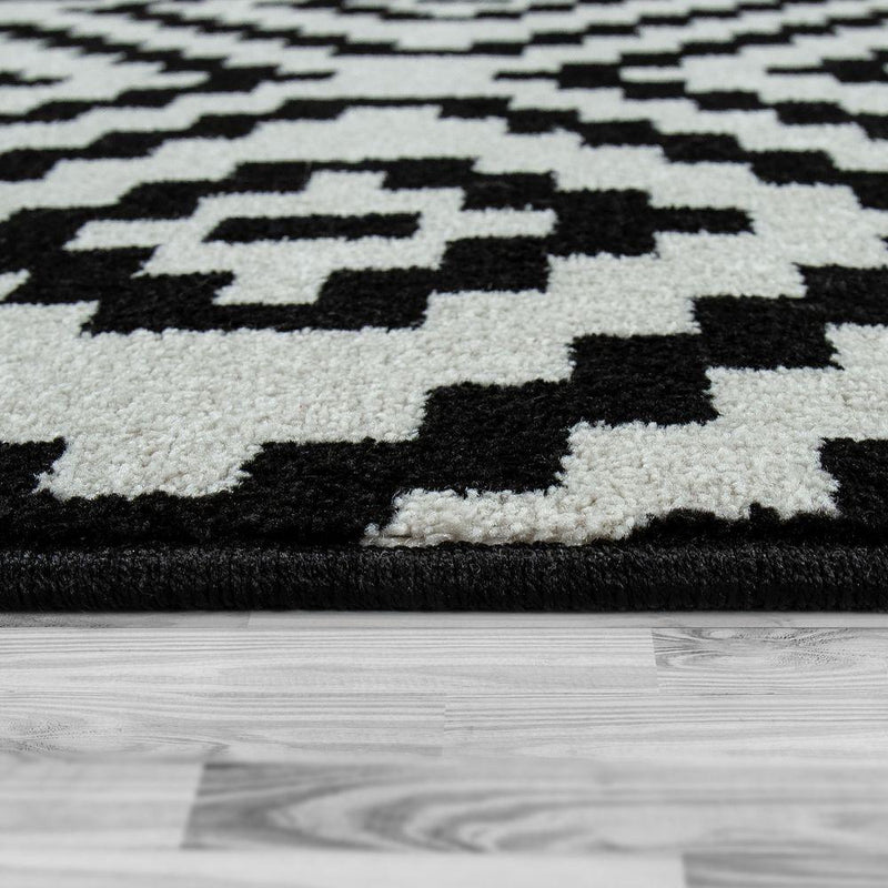 Black White Living Room Rug Boho Design Diamond Pattern