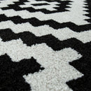 Black White Living Room Rug Boho Design Diamond Pattern