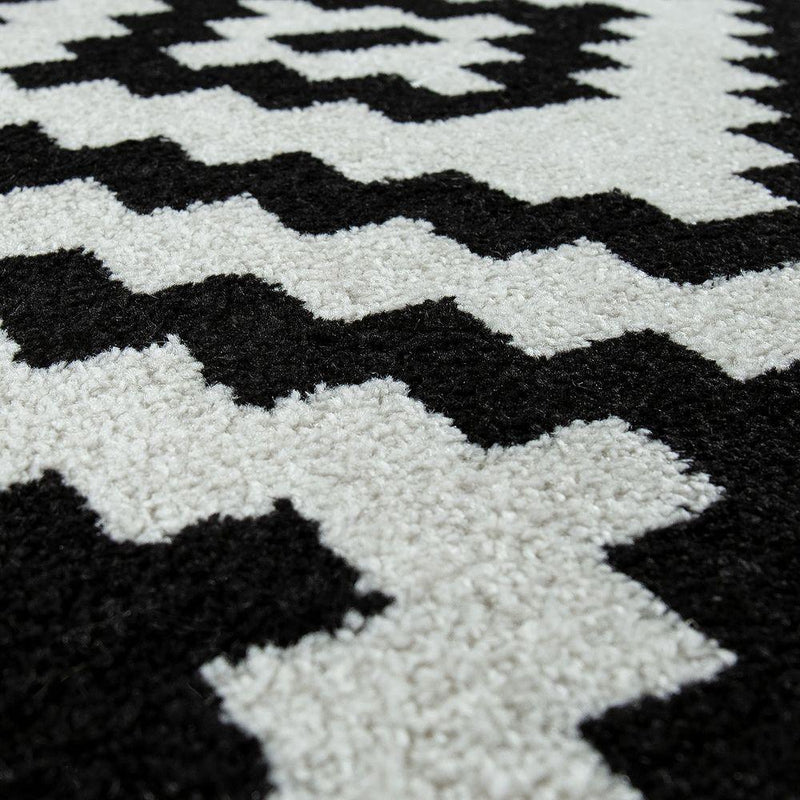 Black White Living Room Rug Boho Design Diamond Pattern