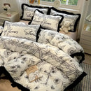 GobekUsa Black White Printed Bed Skirt Bedding Set - Cozy Skin Friendly Linens