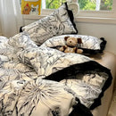 GobekUsa Black White Printed Bed Skirt Bedding Set - Cozy Skin Friendly Linens