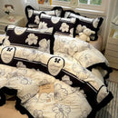 GobekUsa Black White Printed Bed Skirt Bedding Set - Cozy Skin Friendly Linens