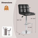 Set of 2 Square Swivel Adjustable PU Leather Bar Stools with Back and Footrest-Black