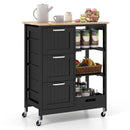 Kitchen Island Cart on Wheels with Rubber Wood Top and 3 Drawersand Removable Tray by LJGDeals