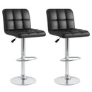 Set of 2 Square Swivel Adjustable PU Leather Bar Stools with Back and Footrest-Black