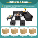9 Pieces Outdoor Wicker Sectional with 35 Inch Gas Fire Pit Table by LJGDeals
