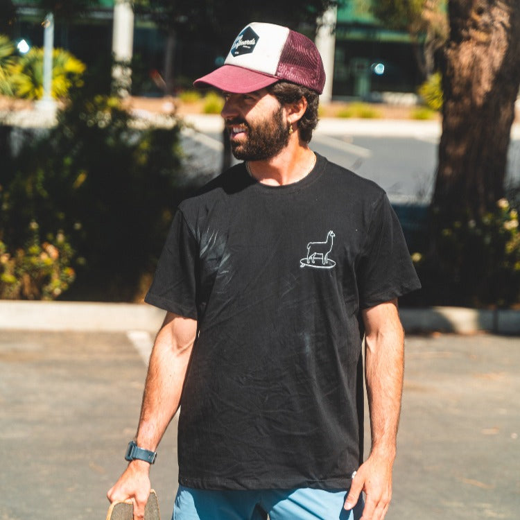 Surfing Llama Black Tee - Organic Cotton, photo 4 of 9
