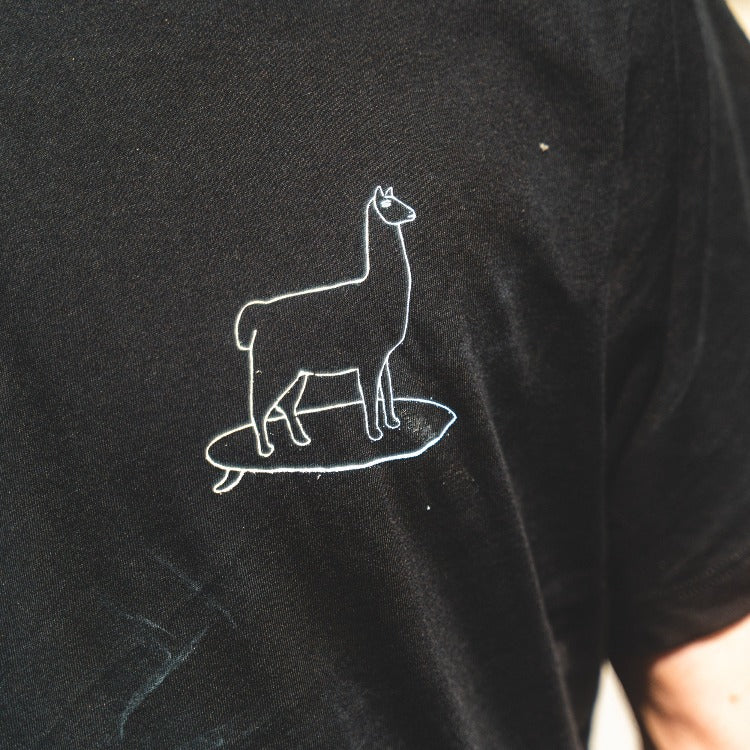 Surfing Llama Black Tee - Organic Cotton, photo 2 of 9