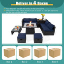 9 Pieces Outdoor Wicker Sectional with 35 Inch Gas Fire Pit Table by LJGDeals