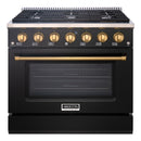 Akicon 36" Stainless Steel Range Hood with 600 CFM Insert & 6-Burner Gas Range Combo – Powerful Ventilation, Convection Oven, Multiple Finishes