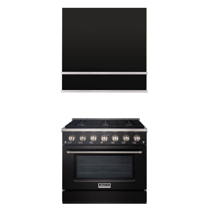 Akicon 36" Stainless Steel Range Hood with 600 CFM Insert & 6-Burner Gas Range Combo – Powerful Ventilation, Convection Oven, Multiple Finishes