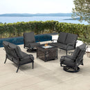 Black Aluminum Fire Table Set with Two Loveseats and Two Club Chairs