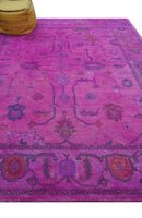 Bloom Overdyed Traditional Oushak Pink And Blue Hand Tufted Wool Rug