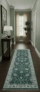 Bloom Traditional Oushak Design Teal 2.6x8.6 Hand Knotted Wool Rug