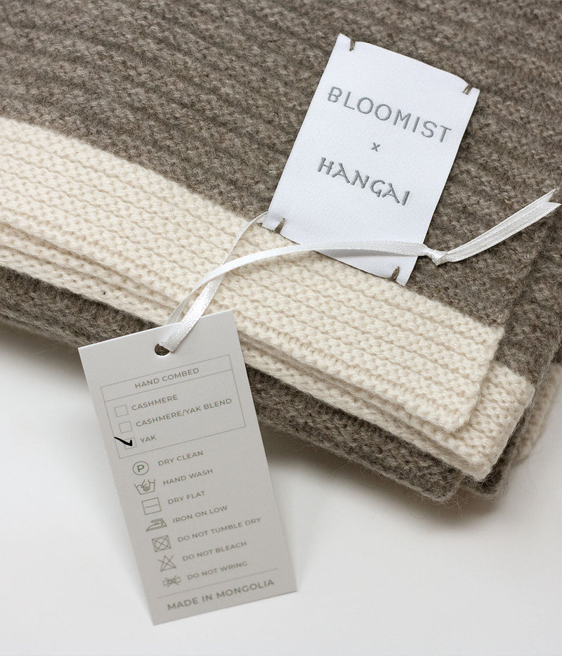 Platinum and White Ribbed Knit Yak Down Throw, photo 2 of 5