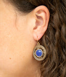 Blue Agate and Golden Detail Drop Earrings