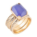 Blue Agate Stackable Golden Three Set Ring