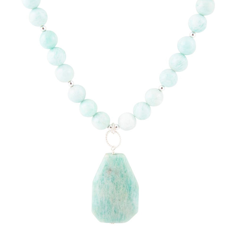 Blue Amazonite Sterling Silver Pendant Necklace