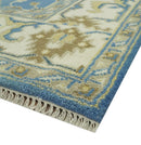 Blue and Beige 6x9 Hand Knotted Traditional Oushak wool area rug by The Rug Decor