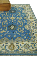 Blue and Beige 6x9 Hand Knotted Traditional Oushak wool area rug by The Rug Decor