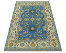 Blue and Beige 6x9 Hand Knotted Traditional Oushak wool area rug by The Rug Decor