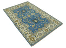 Blue and Beige 6x9 Hand Knotted Traditional Oushak wool area rug by The Rug Decor