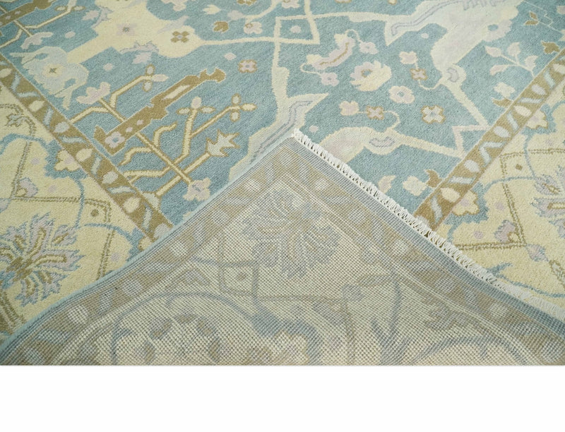 Blue and Beige Hand Knotted 8x10 Oriental Oushak Wool Area Rug | TRDCP1173810