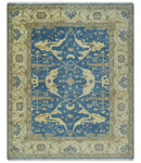 Blue and Beige Hand Knotted Traditional Oriental Oushak 8x10 wool Area Rug by The Rug Decor