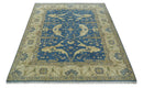 Blue and Beige Hand Knotted Traditional Oriental Oushak 8x10 wool Area Rug by The Rug Decor