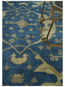 Blue and Beige Hand Knotted Traditional Oriental Oushak 8x10 wool Area Rug by The Rug Decor