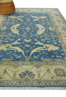 Blue and Beige Hand Knotted Traditional Oriental Oushak 8x10 wool Area Rug by The Rug Decor