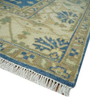 Blue and Beige Hand Knotted Traditional Oriental Oushak 8x10 wool Area Rug by The Rug Decor