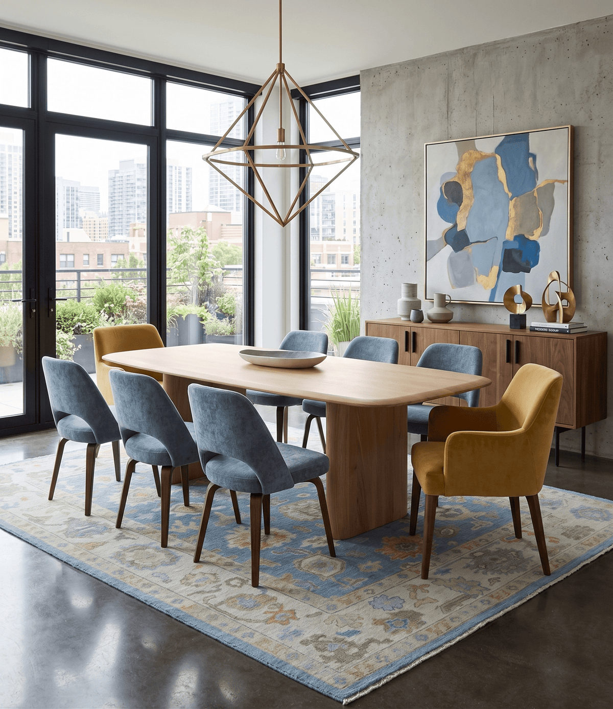 Blue and Beige Hand Knotted 100 Percent Wool Area Rug with Traditional Oushak Design, photo 3 of 13